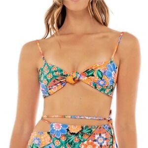 Agua Bendita Women Size Large Lucille Tile Bikini Top Multi Bandeau Knot Front
